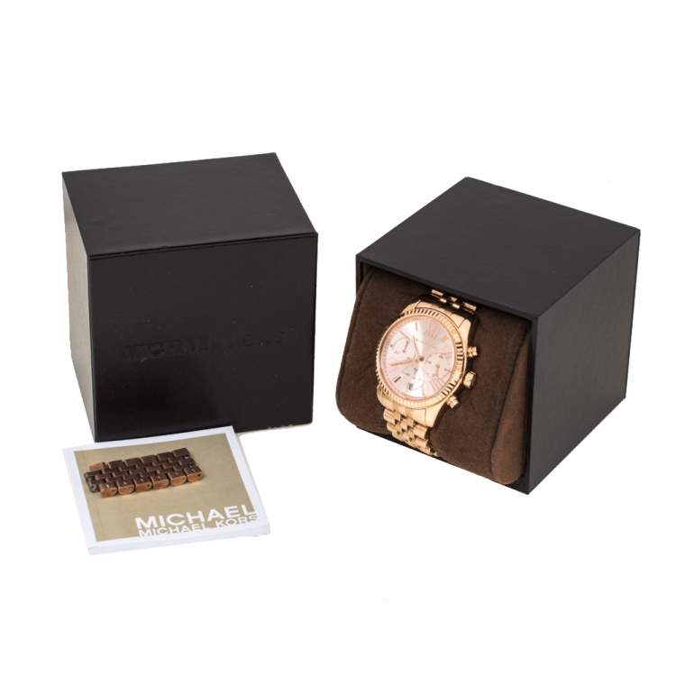 Pre Owned Michael Kors Rose Gold Plated Stainless Steel Lexington MK5569 Women's Wristwatch 38 mm
