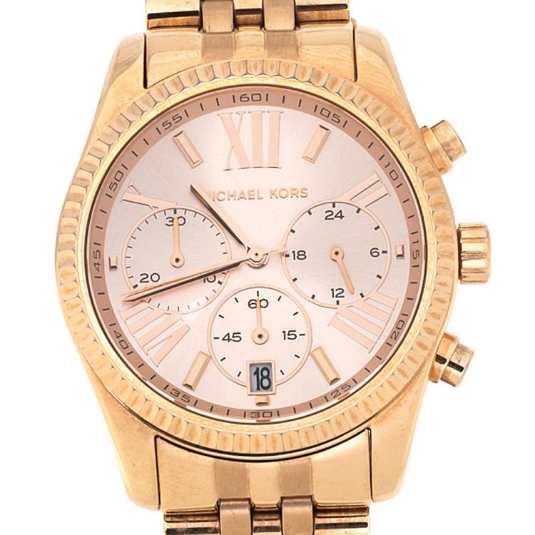 Pre Owned Michael Kors Rose Gold Plated Stainless Steel Lexington MK5569 Women's Wristwatch 38 mm