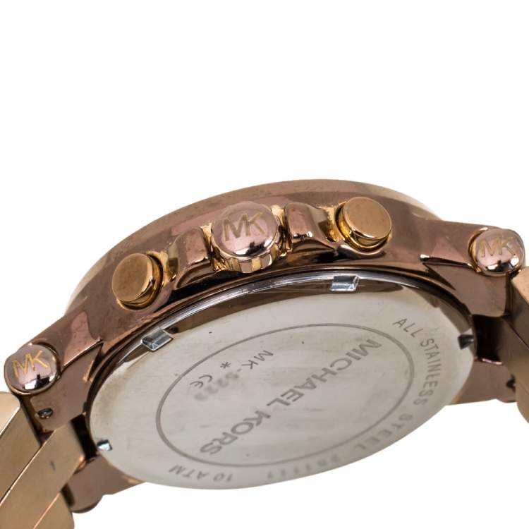 Pre Owned Michael Kors White Rose Gold Tone Stainless Steel Runway MK5223 Women's Wristwatch 38 mm