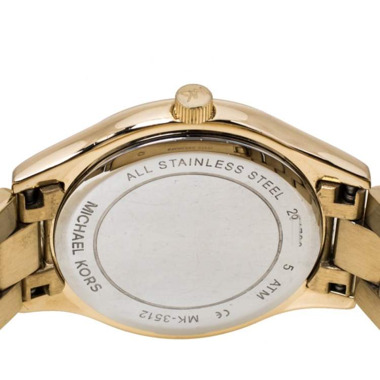 Pre Owned Michael Kors Champagne Yellow Gold Tone Slim Runway MK3512 Women's Wristwatch 32mm