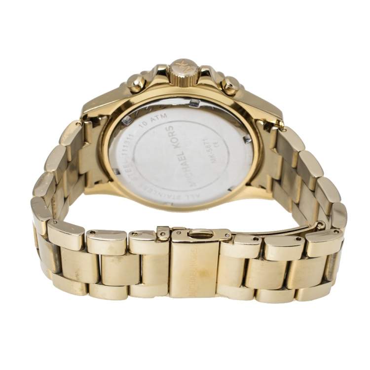 Pre Owned Michael Kors Baguette Crystals Gold Tone Stainless Steel Everest MK5871 Women's Wristwatch 41MM
