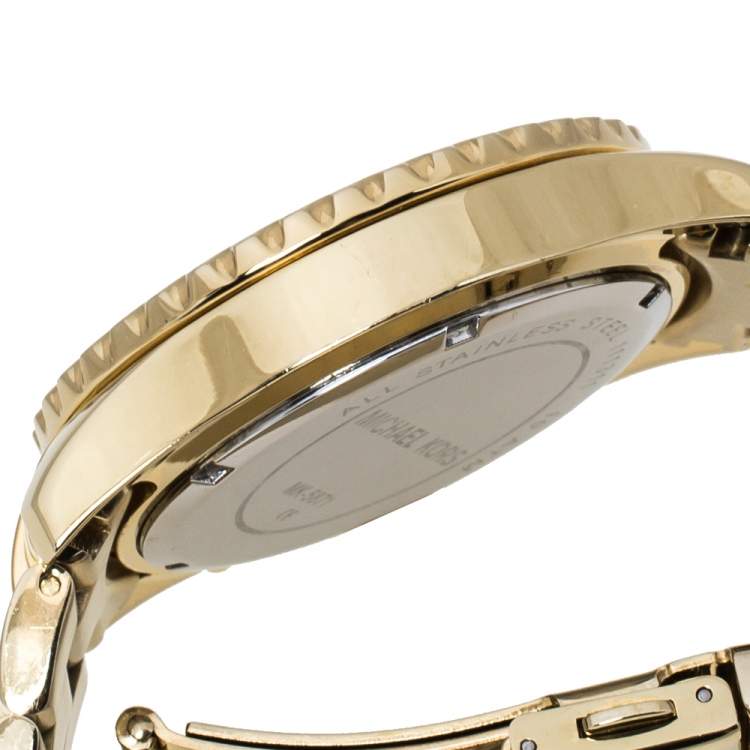 Pre Owned Michael Kors Baguette Crystals Gold Tone Stainless Steel Everest MK5871 Women's Wristwatch 41MM