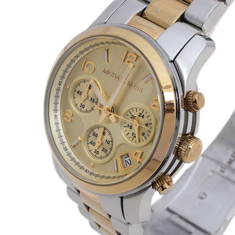 Pre Owned Michael Kors Yellow Gold Two Tone-Stainless Steel Runway MK5137 Women's Wristwatch 38 mm