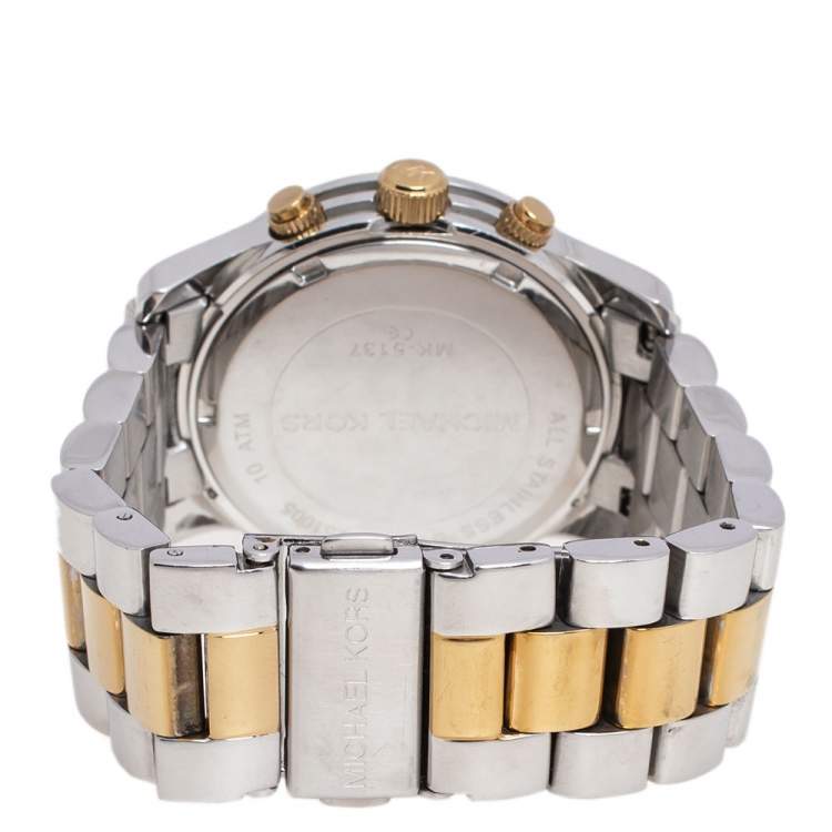 Pre Owned Michael Kors Yellow Gold Two Tone-Stainless Steel Runway MK5137 Women's Wristwatch 38 mm
