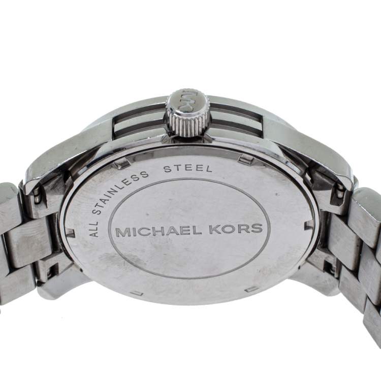 Pre Owned Michael Kors Silver Crystal Pave Stainless Steel Runway MK5544 Women's Wristwatch 45 mm
