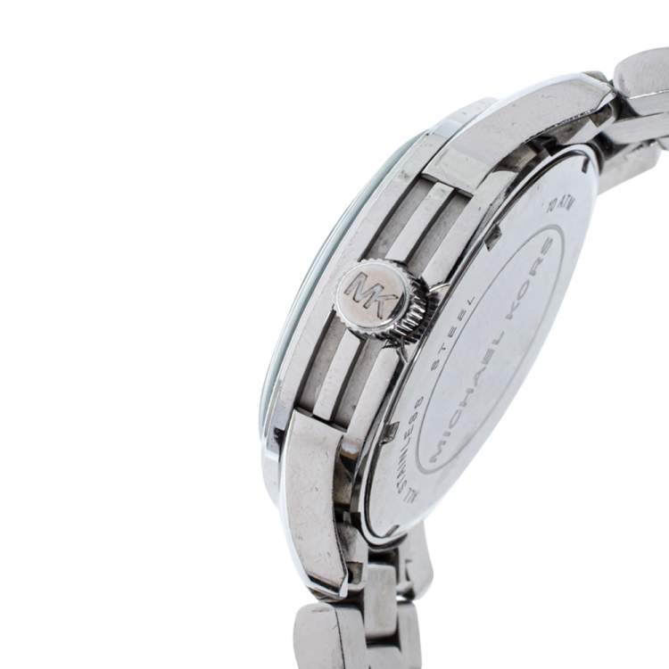 Pre Owned Michael Kors Silver Crystal Pave Stainless Steel Runway MK5544 Women's Wristwatch 45 mm