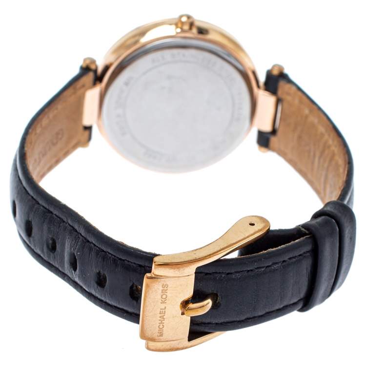 مملوكة مسبقًا  Michael Kors White Rose Gold Tone Stainless Steel Leather Mini Parker MK2462 Women's Wristwatch 33 mm