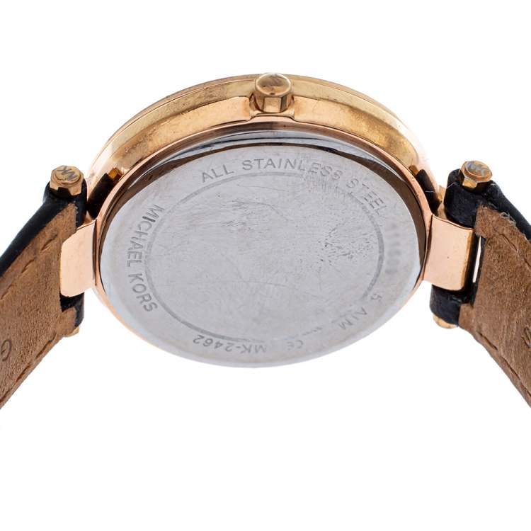 مملوكة مسبقًا  Michael Kors White Rose Gold Tone Stainless Steel Leather Mini Parker MK2462 Women's Wristwatch 33 mm
