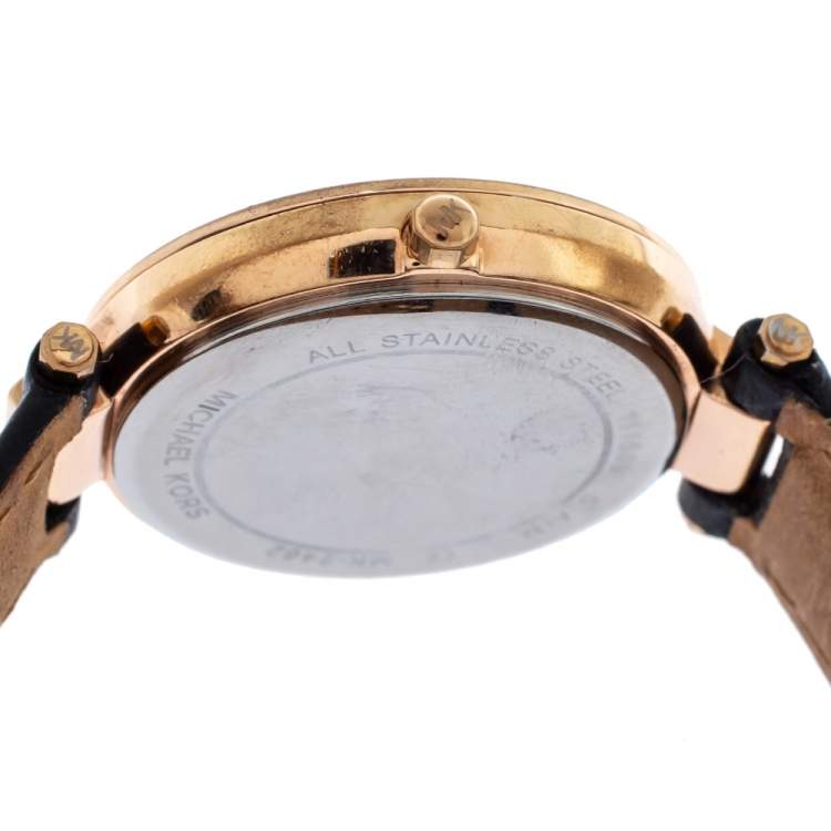 مملوكة مسبقًا  Michael Kors White Rose Gold Tone Stainless Steel Leather Mini Parker MK2462 Women's Wristwatch 33 mm