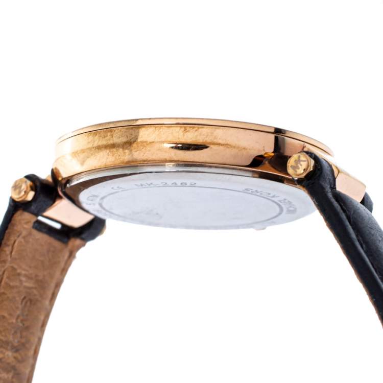 مملوكة مسبقًا  Michael Kors White Rose Gold Tone Stainless Steel Leather Mini Parker MK2462 Women's Wristwatch 33 mm