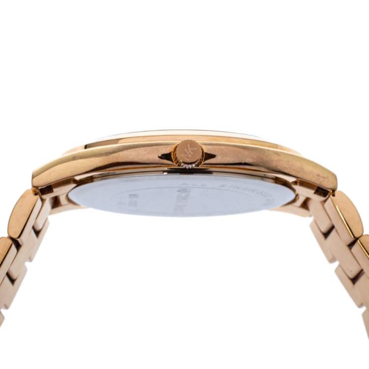 Pre Owned Michael Kors Brown Rose Gold Plated Steel Runway MK3181 Women's Wristwatch 42 mm