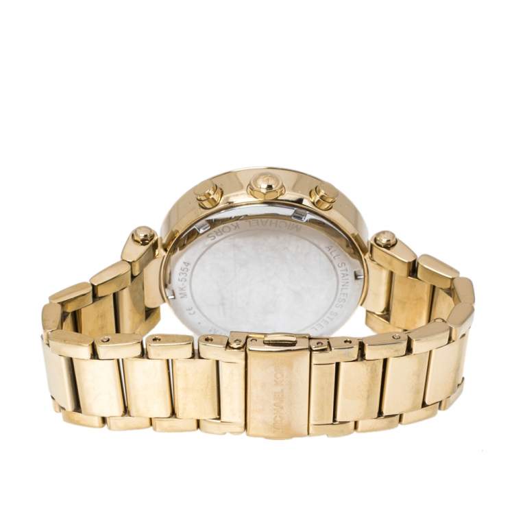 Pre Owned Michael Kors Yellow Gold Tone Stainless Steel Parker MK5354 Women's Wristwatch 39 mm