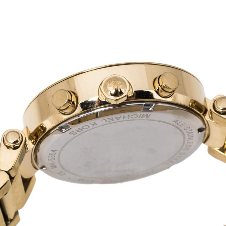 Pre Owned Michael Kors Yellow Gold Tone Stainless Steel Parker MK5354 Women's Wristwatch 39 mm