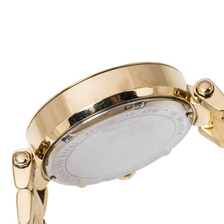 Pre Owned Michael Kors Yellow Gold Tone Stainless Steel Parker MK5354 Women's Wristwatch 39 mm