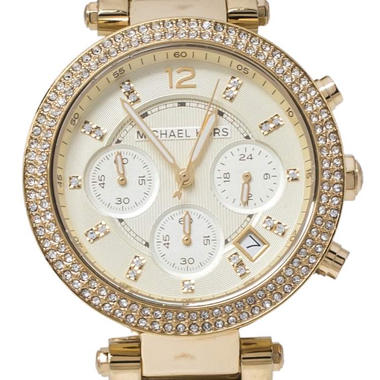Pre Owned Michael Kors Yellow Gold Tone Stainless Steel Parker MK5354 Women's Wristwatch 39 mm
