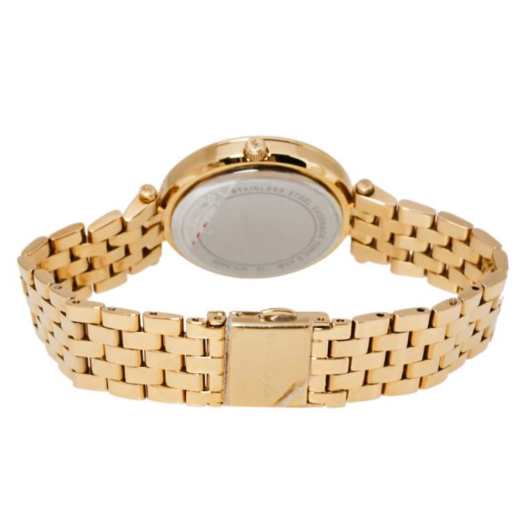 Pre Owned Michael Kors Yellow Gold Tone Stainless Steel Darci Pave MK3430 Women's Wristwatch 33 mm