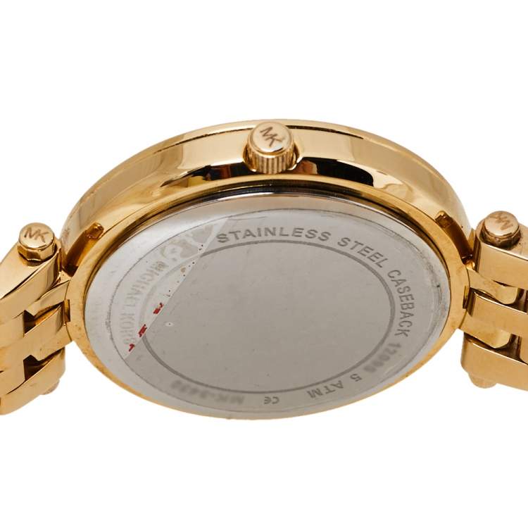 Pre Owned Michael Kors Yellow Gold Tone Stainless Steel Darci Pave MK3430 Women's Wristwatch 33 mm