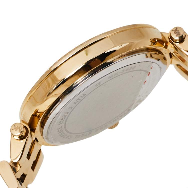 Pre Owned Michael Kors Yellow Gold Tone Stainless Steel Darci Pave MK3430 Women's Wristwatch 33 mm