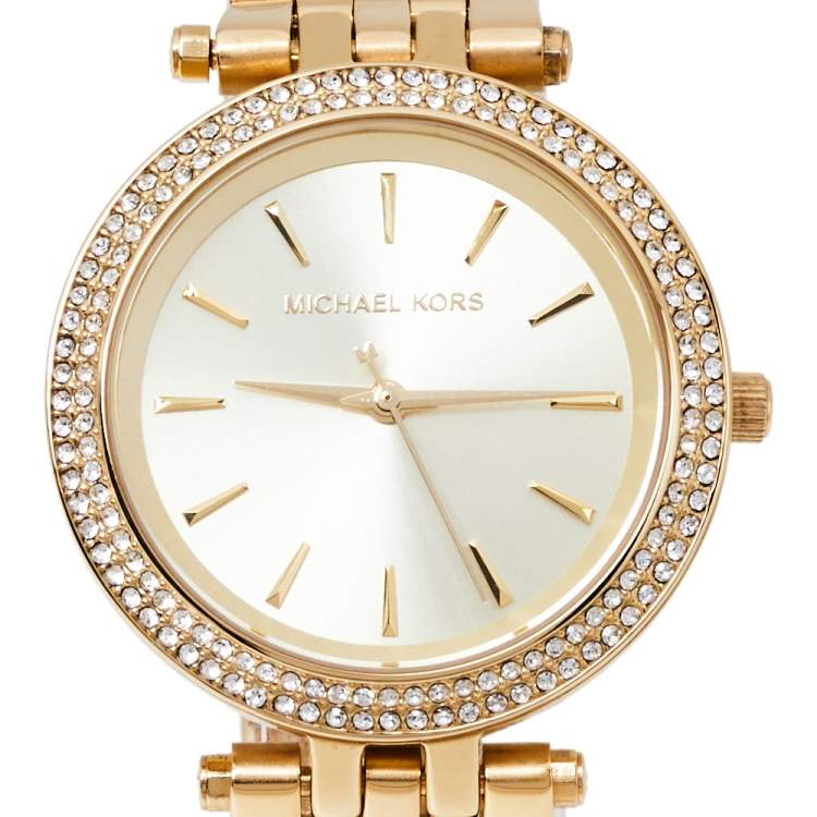 Pre Owned Michael Kors Yellow Gold Tone Stainless Steel Darci Pave MK3430 Women's Wristwatch 33 mm