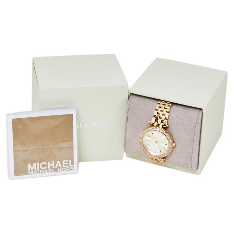 Pre Owned Michael Kors Yellow Gold Tone Stainless Steel Darci Pave MK3430 Women's Wristwatch 33 mm