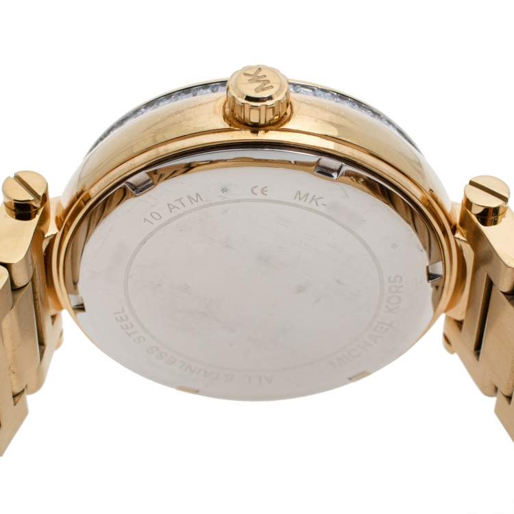 Pre Owned Michael Kors Green Yellow Gold Plated Steel Skylar MK6065 Women's Wristwatch 41MM