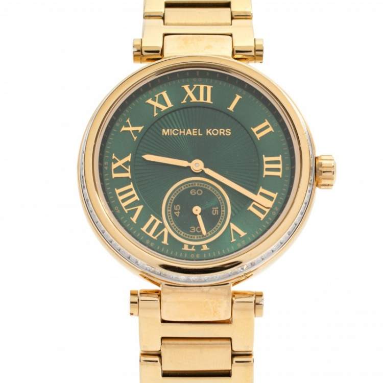 Pre Owned Michael Kors Green Yellow Gold Plated Steel Skylar MK6065 Women's Wristwatch 41MM