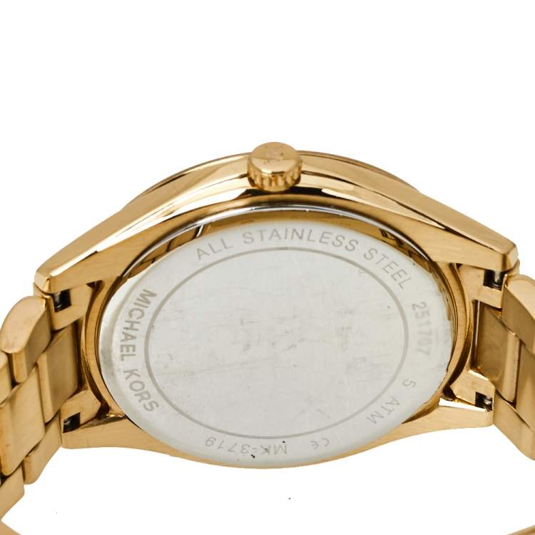 Pre Owned Michael Kors Gold Tone Crystal Pavé MK3719 Lauryn Women's Wristwatch 38 MM
