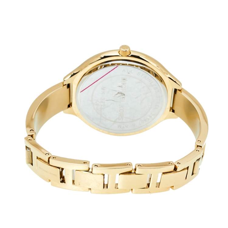 Pre Owned Michael Kors Gold Tone Stainless Steel Runway MK3275 Women's Wristwatch 42MM