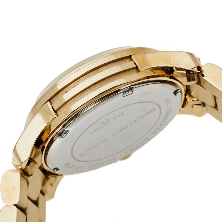 Pre Owned Michael Kors Yellow Gold Plated Stainless Steel Runway MK5055 Women's Wristwatch 38 mm