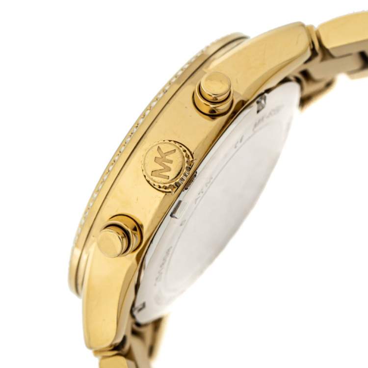Pre Owned Michael Kors Gold Tone Stainless Steel Ritz Chronograph MK6597 Women's Wristwatch 37 mm