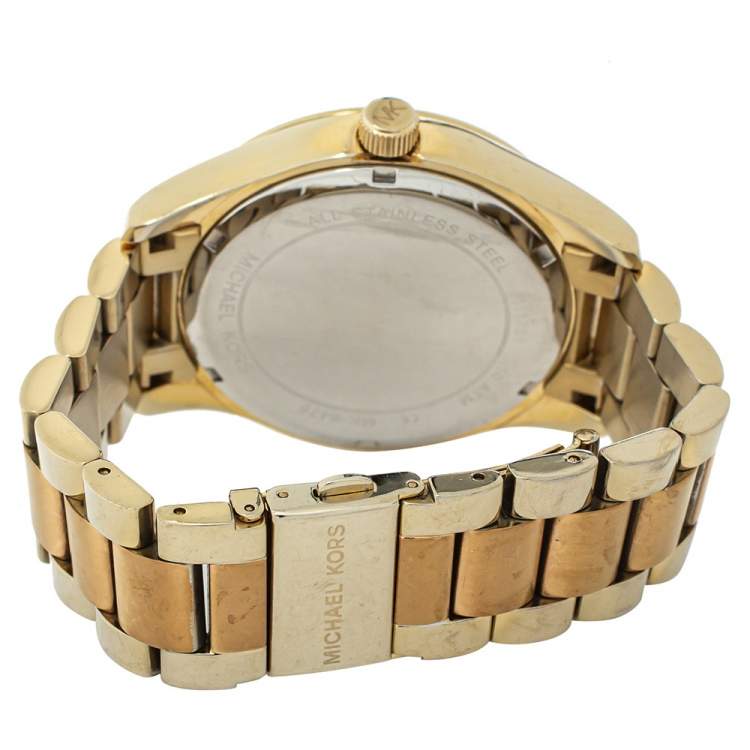 Pre Owned Michael Kors Champagne Two-Tone Stainless Steel Layton MK6476 Women's Wristwatch 44 mm