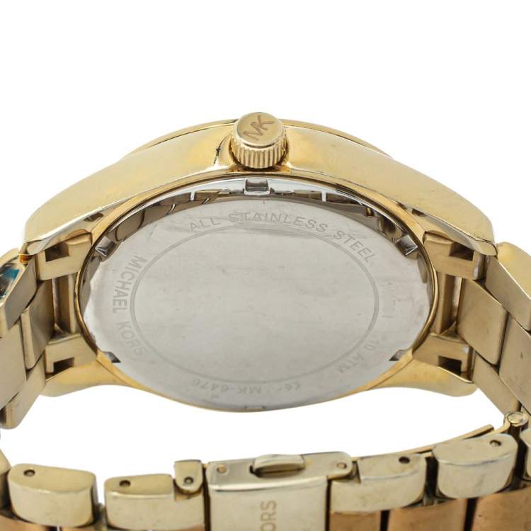 Pre Owned Michael Kors Champagne Two-Tone Stainless Steel Layton MK6476 Women's Wristwatch 44 mm