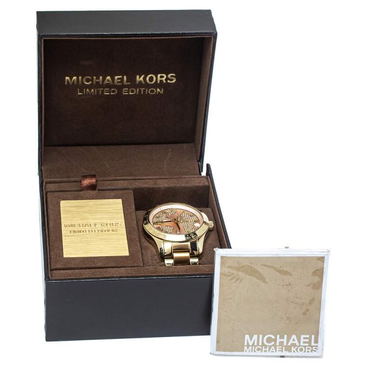 Pre Owned Michael Kors Champagne Two-Tone Stainless Steel Layton MK6476 Women's Wristwatch 44 mm