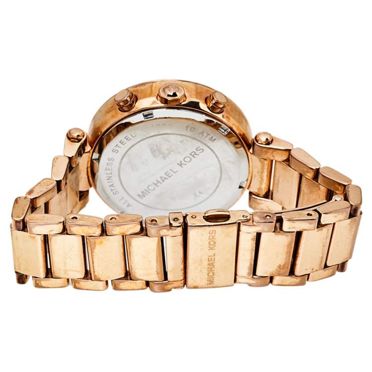 Pre Owned Michael Kors Mother of Pearl Rose Gold Tone Stainless Steel Parker MK5491 Women's Wristwatch 39 mm