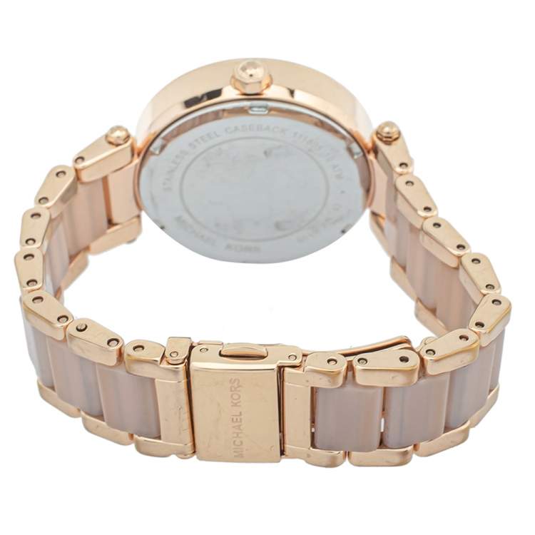 Pre Owned Michael Kors Rose Gold Tone Stainless Steel Parker Mini MK6110 Women's Wristwatch 33 mm
