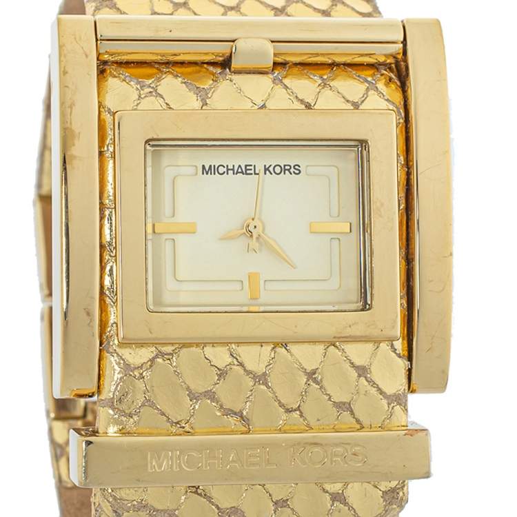 Pre Owned Michael Kors Yellow Gold Plated Stainless Steel MK2133 Women's Wristwatch 38 mm
