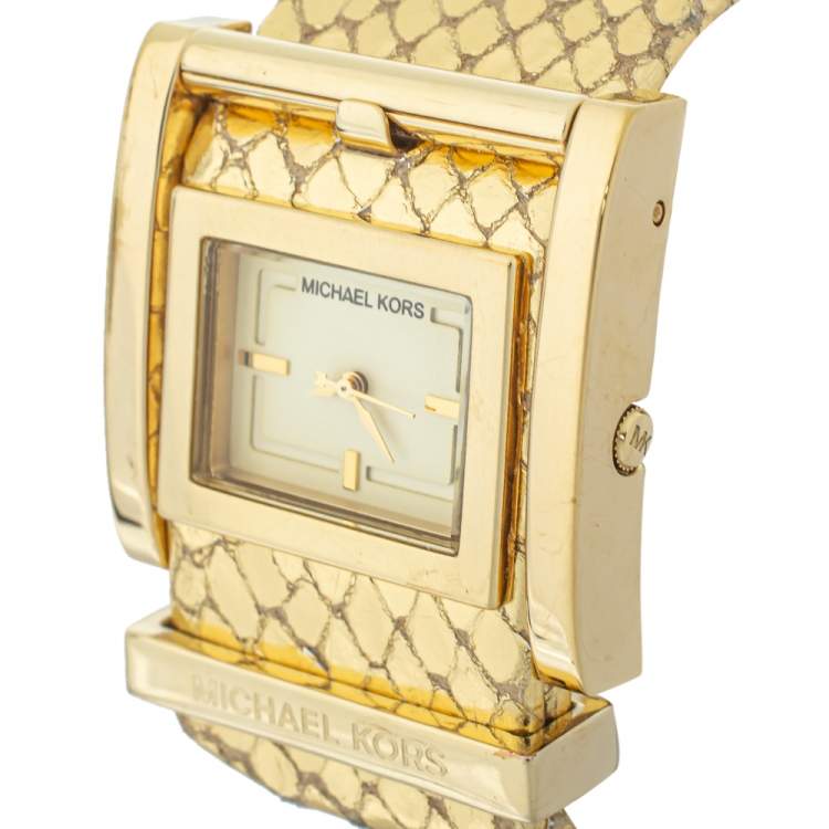 Pre Owned Michael Kors Yellow Gold Plated Stainless Steel MK2133 Women's Wristwatch 38 mm