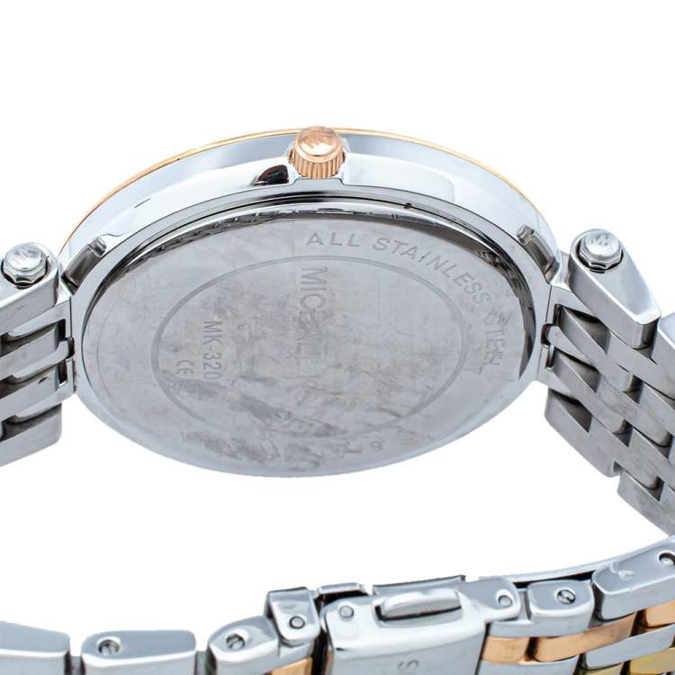 Pre Owned Michael Kors Silver Three Tone Stainless Steel Darci Pavé MK3203 Women's Wristwatch 39mm