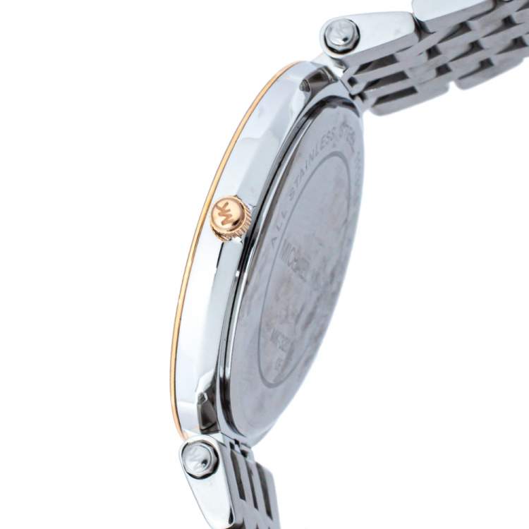 Pre Owned Michael Kors Silver Three Tone Stainless Steel Darci Pavé MK3203 Women's Wristwatch 39mm
