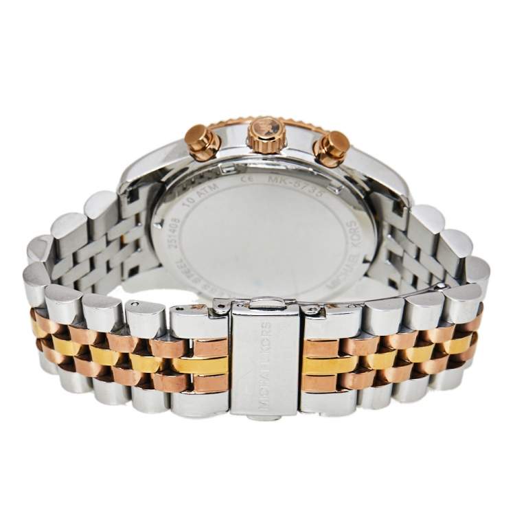 Pre Owned Michael Kors Silver Three-Tone Stainless Steel Lexington MK5735 Women's Wristwatch 38 mm
