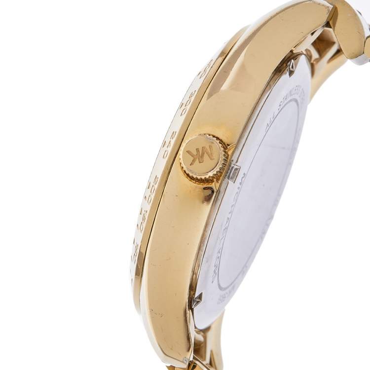 Pre Owned Michael Kors Yellow Gold Tone Stainless Steel Layton MK5959 Women's Wristwatch 43 mm