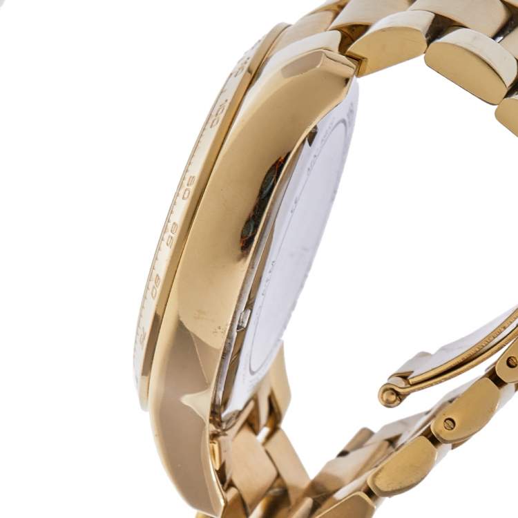 Pre Owned Michael Kors Yellow Gold Tone Stainless Steel Layton MK5959 Women's Wristwatch 43 mm