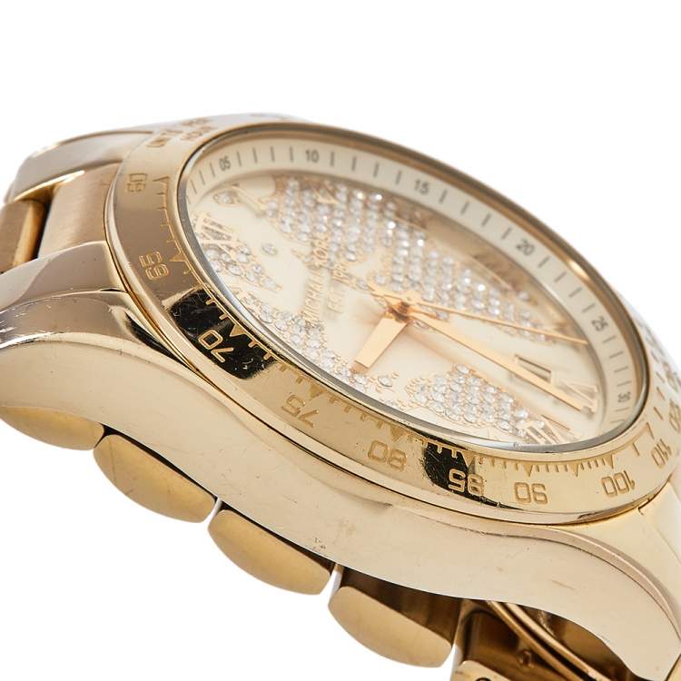 Pre Owned Michael Kors Yellow Gold Tone Stainless Steel Layton MK5959 Women's Wristwatch 43 mm