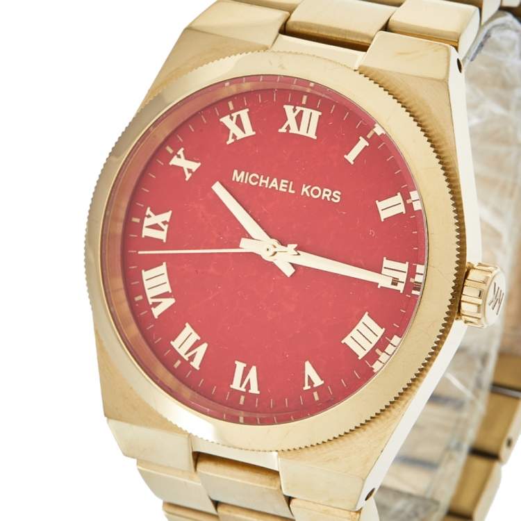 Michael Kors Coral Red Gold Tone Stainless Steel MK5936 Women's