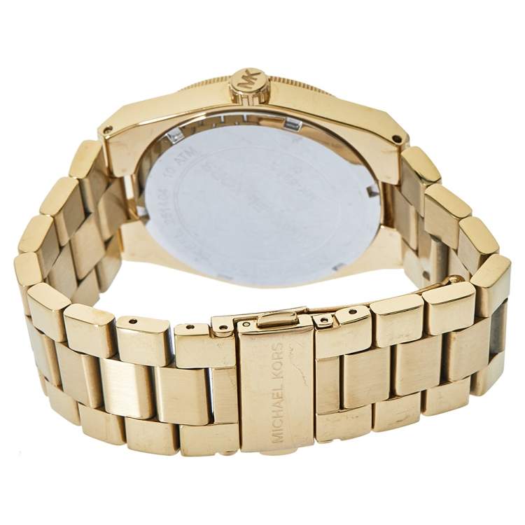 Pre Owned Michael Kors Coral Red Gold Tone Stainless Steel MK5936 Women's Wristwatch 38 mm