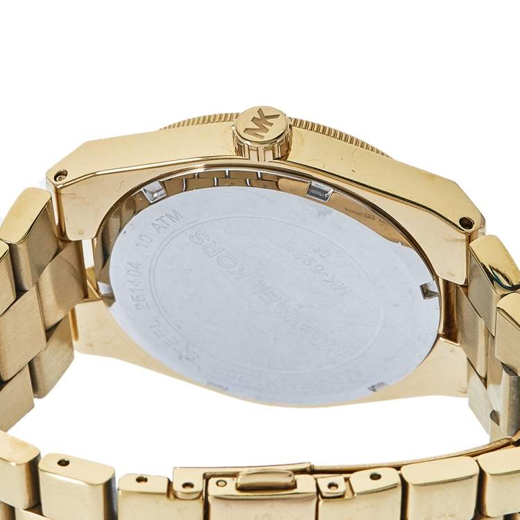 Pre Owned Michael Kors Coral Red Gold Tone Stainless Steel MK5936 Women's Wristwatch 38 mm