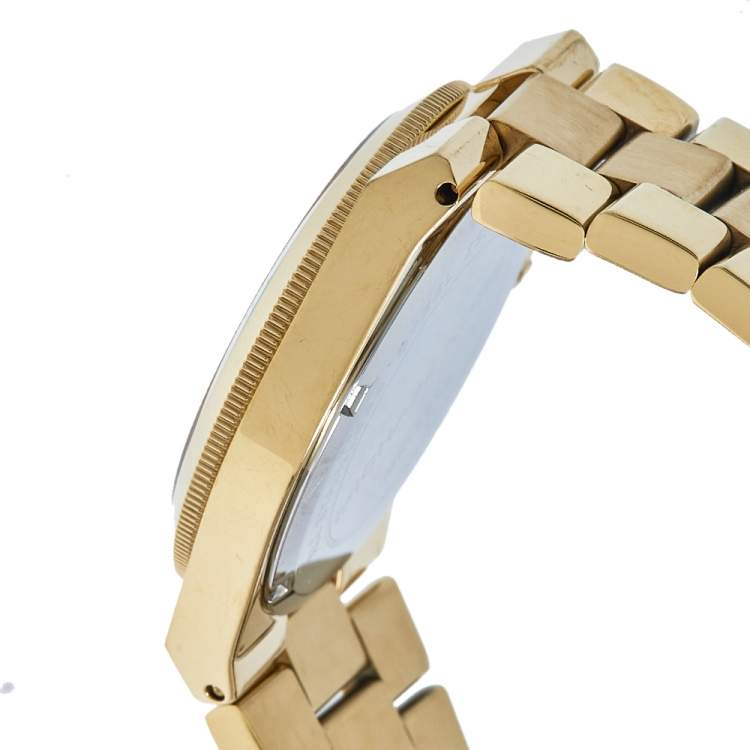 Pre Owned Michael Kors Coral Red Gold Tone Stainless Steel MK5936 Women's Wristwatch 38 mm