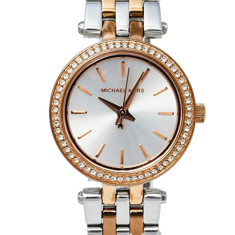 Pre Owned Michael Kors Silver Two Tone Stainless Steel Darci MK3298 Women's Wristwatch 26 mm 
