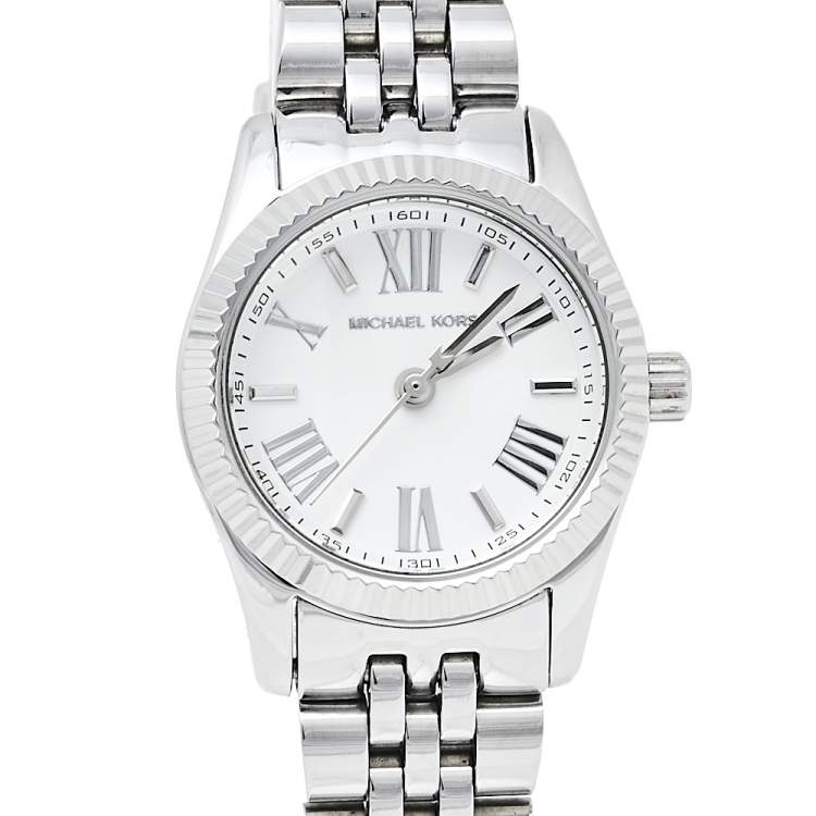 Pre Owned Michael Kors Silver Stainless Steel Lexington MK3228 Women's Wristwatch 26 mm