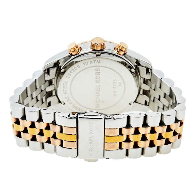 Pre Owned Michael Kors Silver Tri-Tone Stainless Steel Lexington MK5735 Women's Wristwatch 38 mm